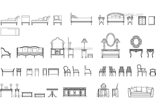 Classic furniture set - DWG, CAD Block, drawing