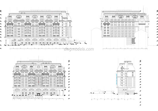 Facades of hotel - DWG, CAD Block, drawing