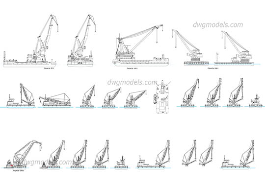 Floating cranes - DWG, CAD Block, drawing