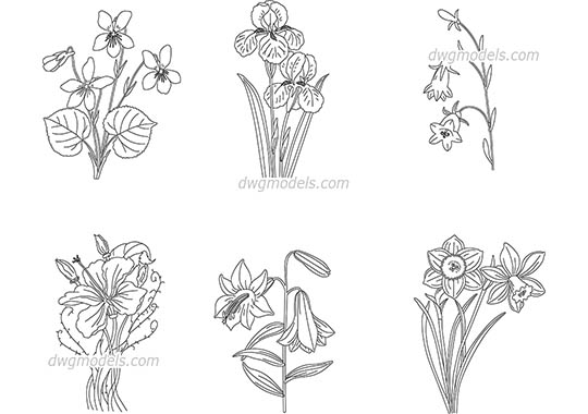 Flowering Plants - DWG, CAD Block, drawing