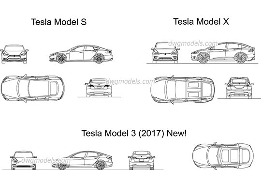 Tesla Set - DWG, CAD Block, drawing