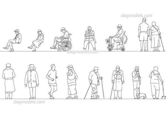 Elderly People - DWG, CAD Block, drawing
