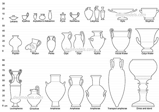 Greek Vase Shapes dwg, cad file download free