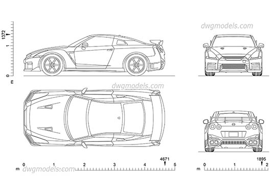 Nissan GT-R - DWG, CAD Block, drawing