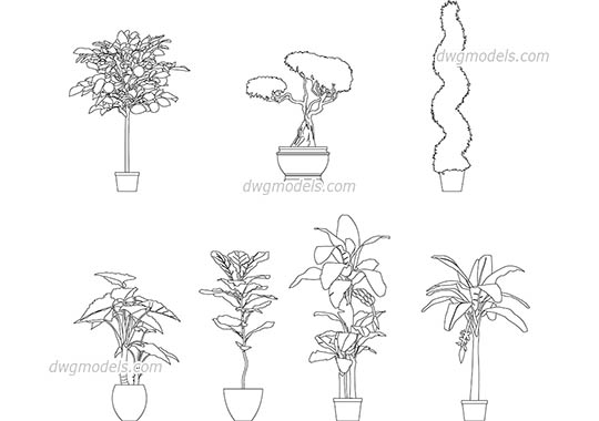 Potted Trees AutoCAD blocks