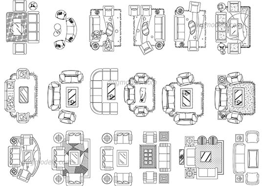 Living room sets - DWG, CAD Block, drawing
