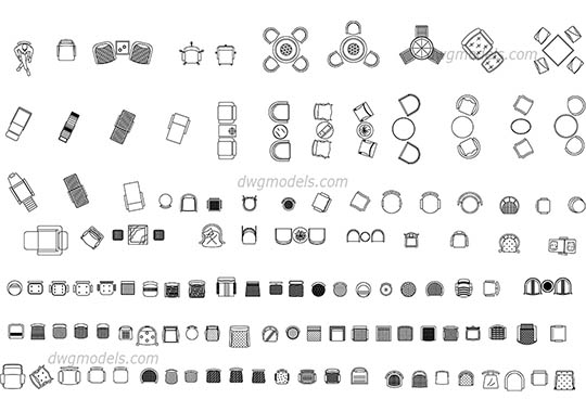 Chairs and armchairs - DWG, CAD Block, drawing