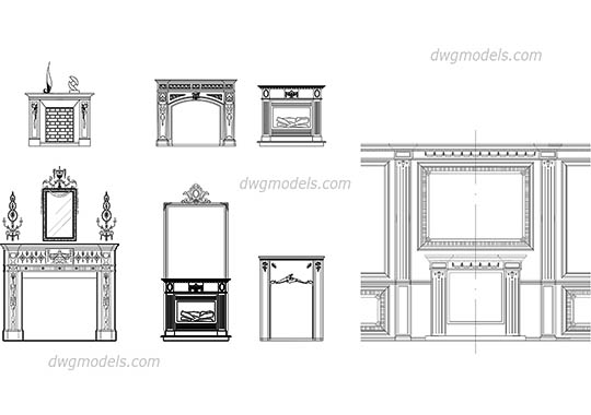Fireplaces front - DWG, CAD Block, drawing