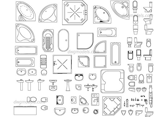 Sanitary ware set - DWG, CAD Block, drawing