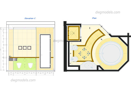Bathroom in plan - DWG, CAD Block, drawing