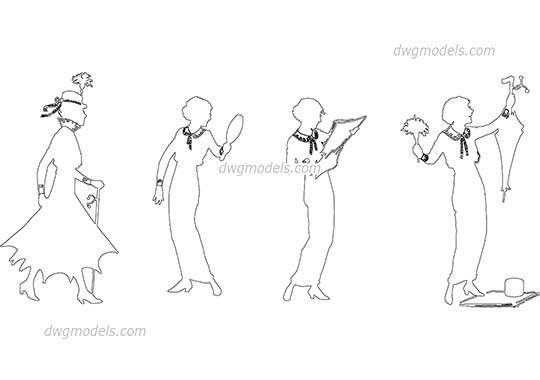 Vintage Women - DWG, CAD Block, drawing