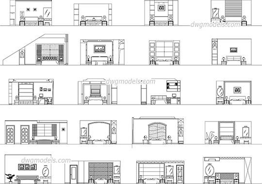 Bedroom elevation - DWG, CAD Block, drawing