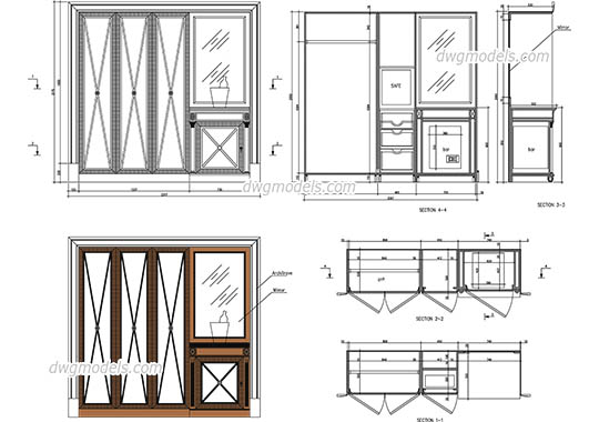 Wardrobe with bar and safe - DWG, CAD Block, drawing