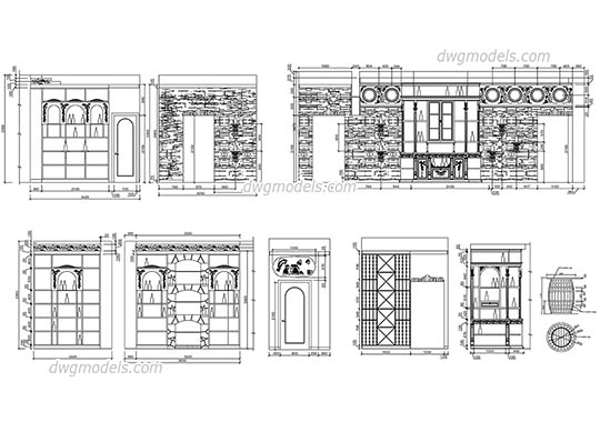 Elevation of wine boutique - DWG, CAD Block, drawing