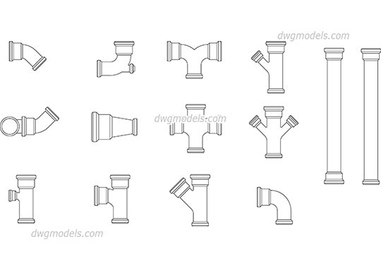 PVC sewer pipes - DWG, CAD Block, drawing