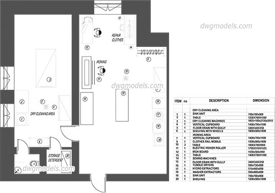Laundry - DWG, CAD Block, drawing