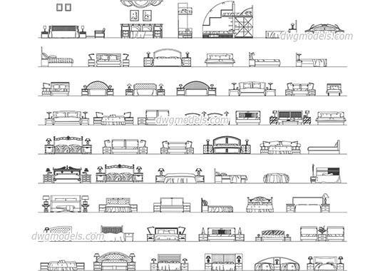 Beds front - DWG, CAD Block, drawing