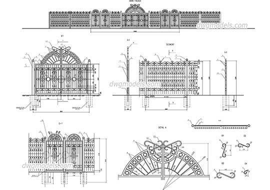 Street fences and gates - DWG, CAD Block, drawing