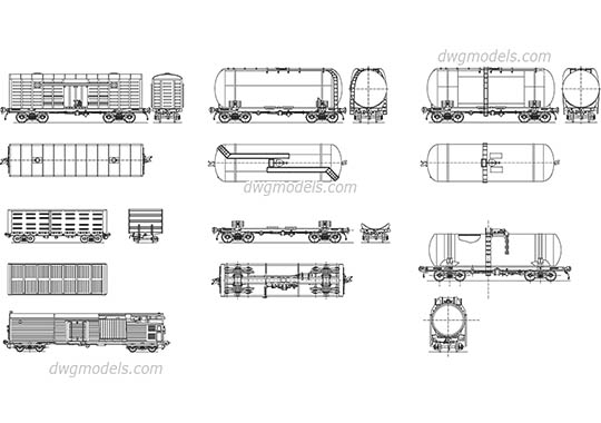Freight cars - DWG, CAD Block, drawing