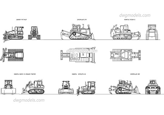 Crawler tractor Bulldozer - DWG, CAD Block, drawing