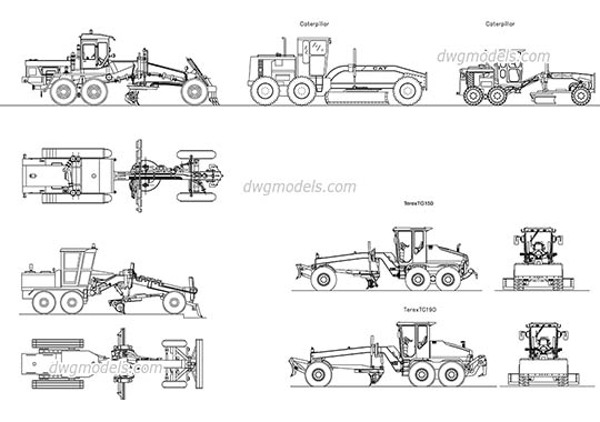 Road graders - DWG, CAD Block, drawing