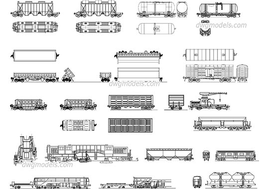 Types of railcars - DWG, CAD Block, drawing