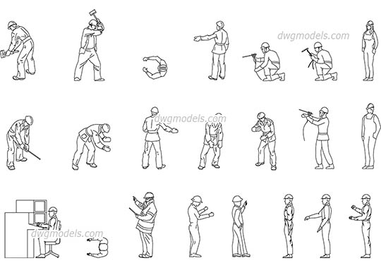 Workers in hard hats - DWG, CAD Block, drawing