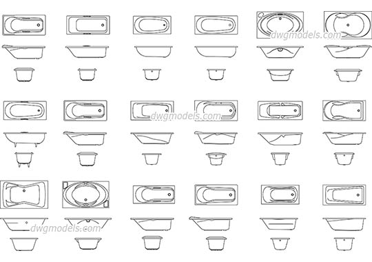 Baths all views - DWG, CAD Block, drawing