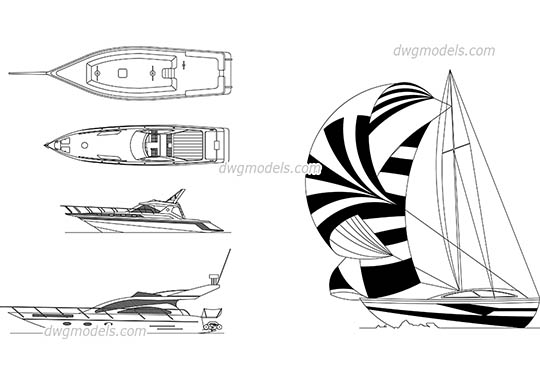 Sailing boat and yachts - DWG, CAD Block, drawing
