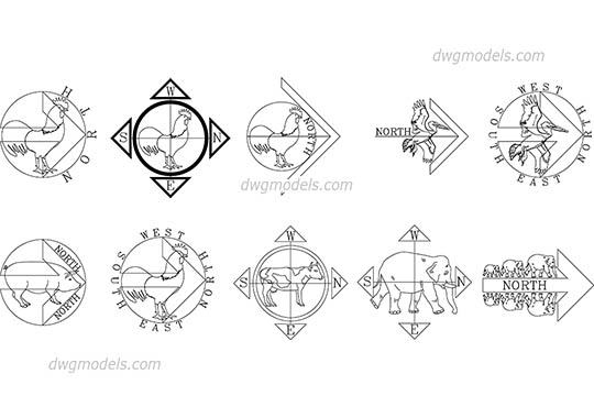 Cardinal direction - DWG, CAD Block, drawing