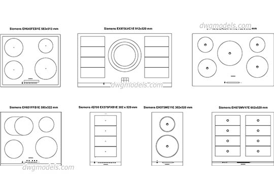 Induction cooktops - DWG, CAD Block, drawing