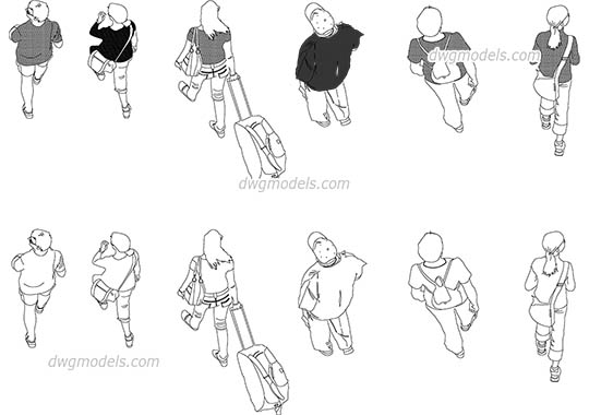 Walking People - DWG, CAD Block, drawing