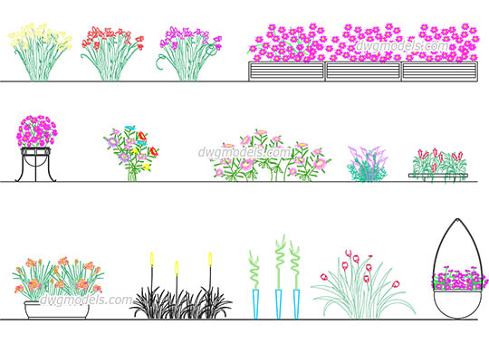 Flowers - DWG, CAD Block, drawing