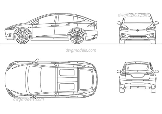 Tesla Model X - DWG, CAD Block, drawing