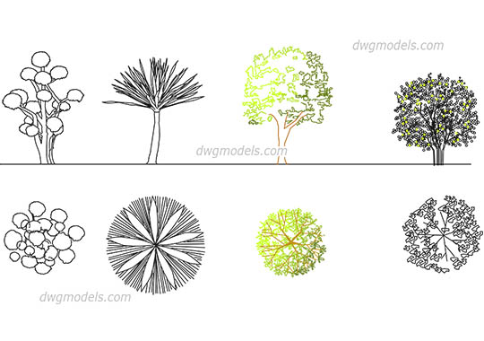 Ornamental trees - DWG, CAD Block, drawing