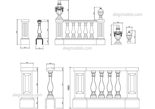 Balustrade elevation - DWG, CAD Block, drawing