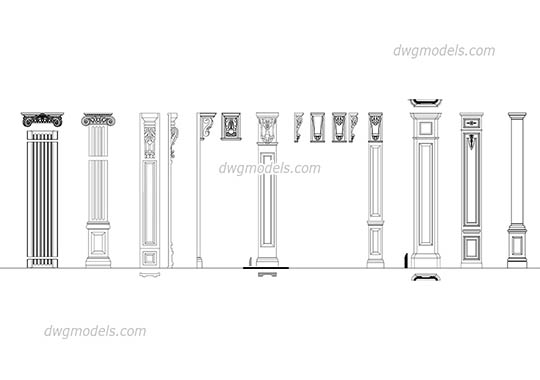 Pilasters set - DWG, CAD Block, drawing