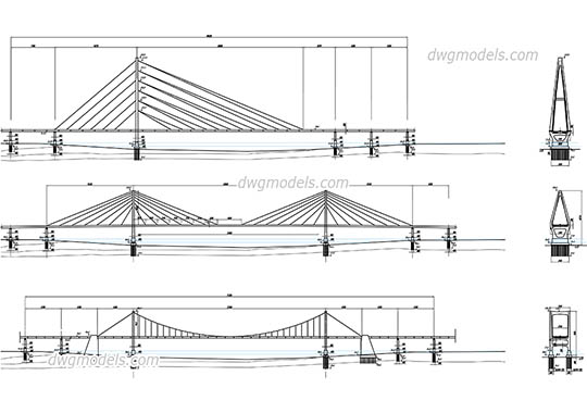 Cable-stayed Bridges - DWG, CAD Block, drawing