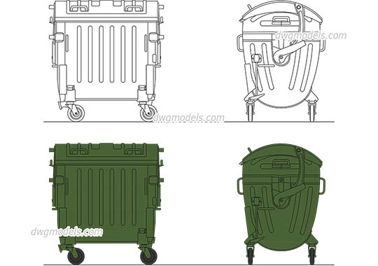 Plastic Garbage Bin - DWG, CAD Block, drawing