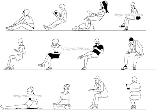 People Sitting Elevation - DWG, CAD Block, drawing