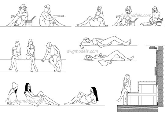 People in Sauna - DWG, CAD Block, drawing