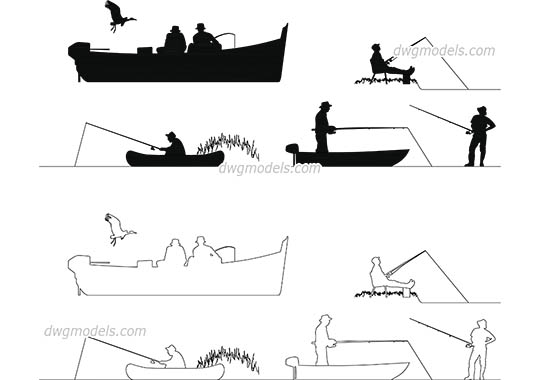 People Fishermen - DWG, CAD Block, drawing