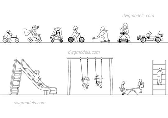 Children - DWG, CAD Block, drawing