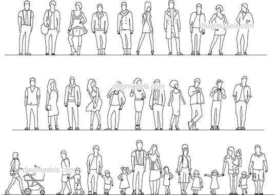Fashionable People - DWG, CAD Block, drawing