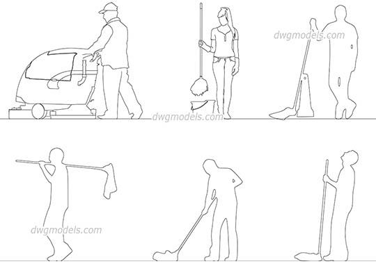 People Cleaning - DWG, CAD Block, drawing