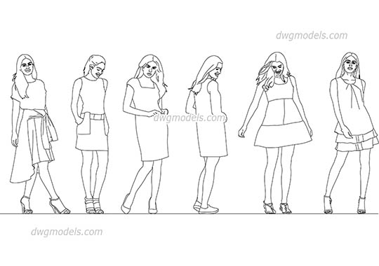 Girls in dresses - DWG, CAD Block, drawing
