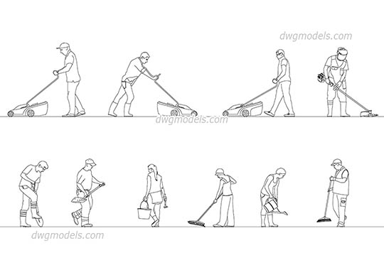 Gardeners - DWG, CAD Block, drawing