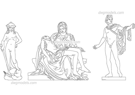Famous Sculptures - DWG, CAD Block, drawing