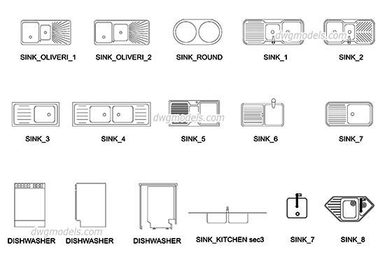 Drop-in Kitchen Sinks - DWG, CAD Block, drawing
