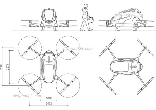 Passenger Drone - DWG, CAD Block, drawing